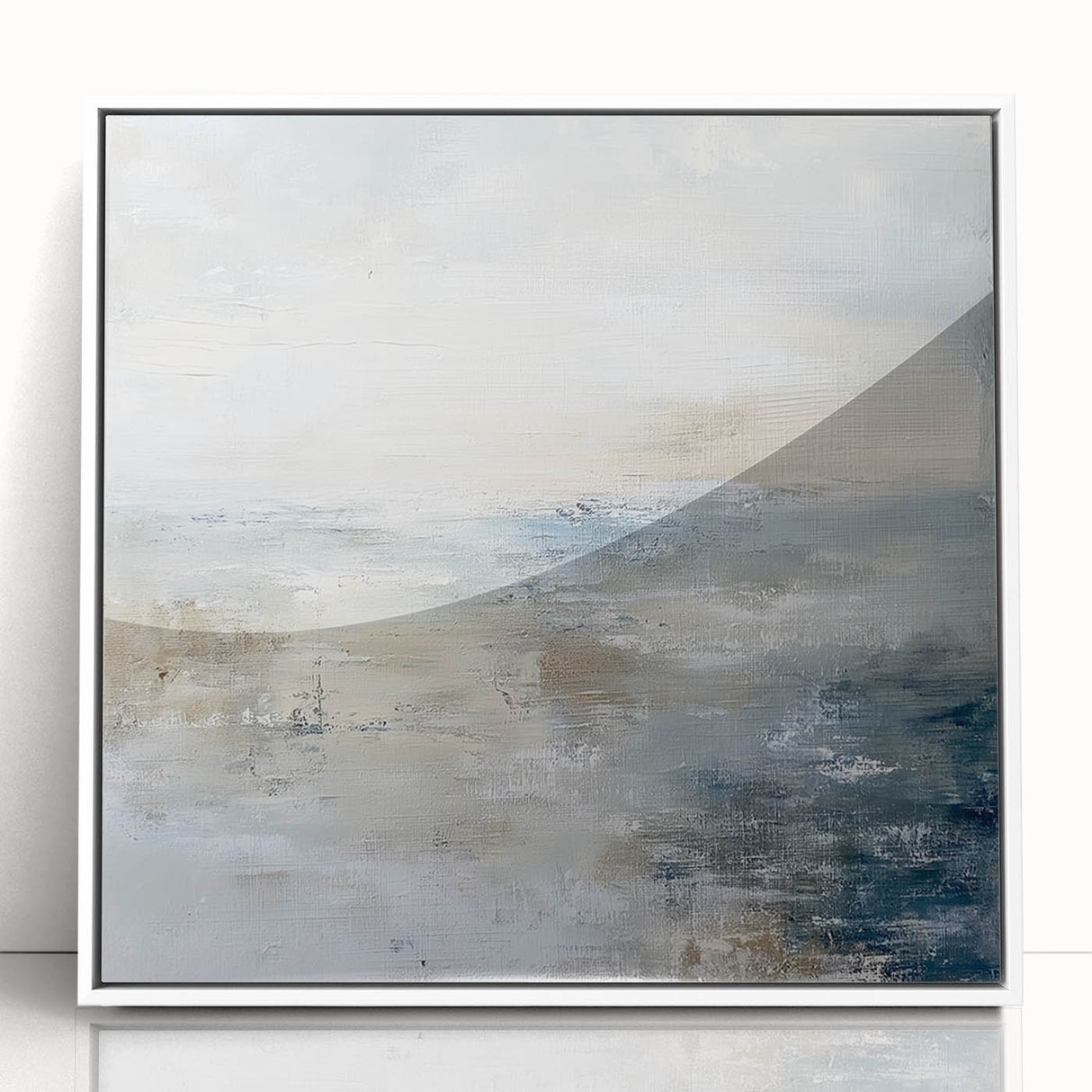 Framed acrylic artwork showcasing an abstract geometric design in white, ideal for modern home decor. Perfect for enhancing minimalist interior aesthetics.