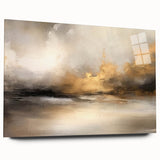 Abstract landscape wall art piece displayed in a side view, showcasing vibrant colors and intricate designs, mounted on sleek acrylic glass for modern decor.