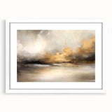 Abstract landscape wall art print featuring a white frame and mat, showcasing serene colors and fluid shapes, perfect for modern home decor and aesthetic enhancement.