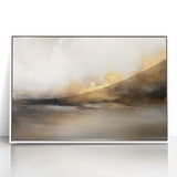 Framed abstract landscape wall art in white acrylic, showcasing vibrant colors and fluid shapes, ideal for modern home decor and enhancing interior aesthetics.