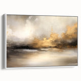 Framed abstract landscape wall art in muted colors, showcasing soft gradients and organic shapes, displayed from a white side view, perfect for modern decor.