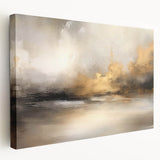 Stretched canvas wall art showcasing an abstract landscape design with vibrant colors and textured surface, viewed from the side, perfect for modern decor.
