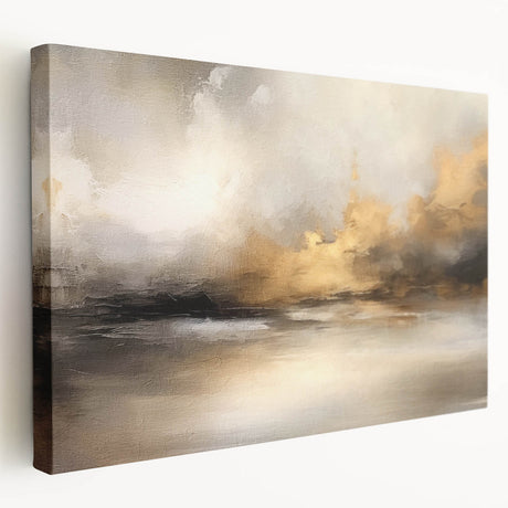 Stretched canvas wall art showcasing an abstract landscape design with vibrant colors and textured surface, viewed from the side, perfect for modern decor.