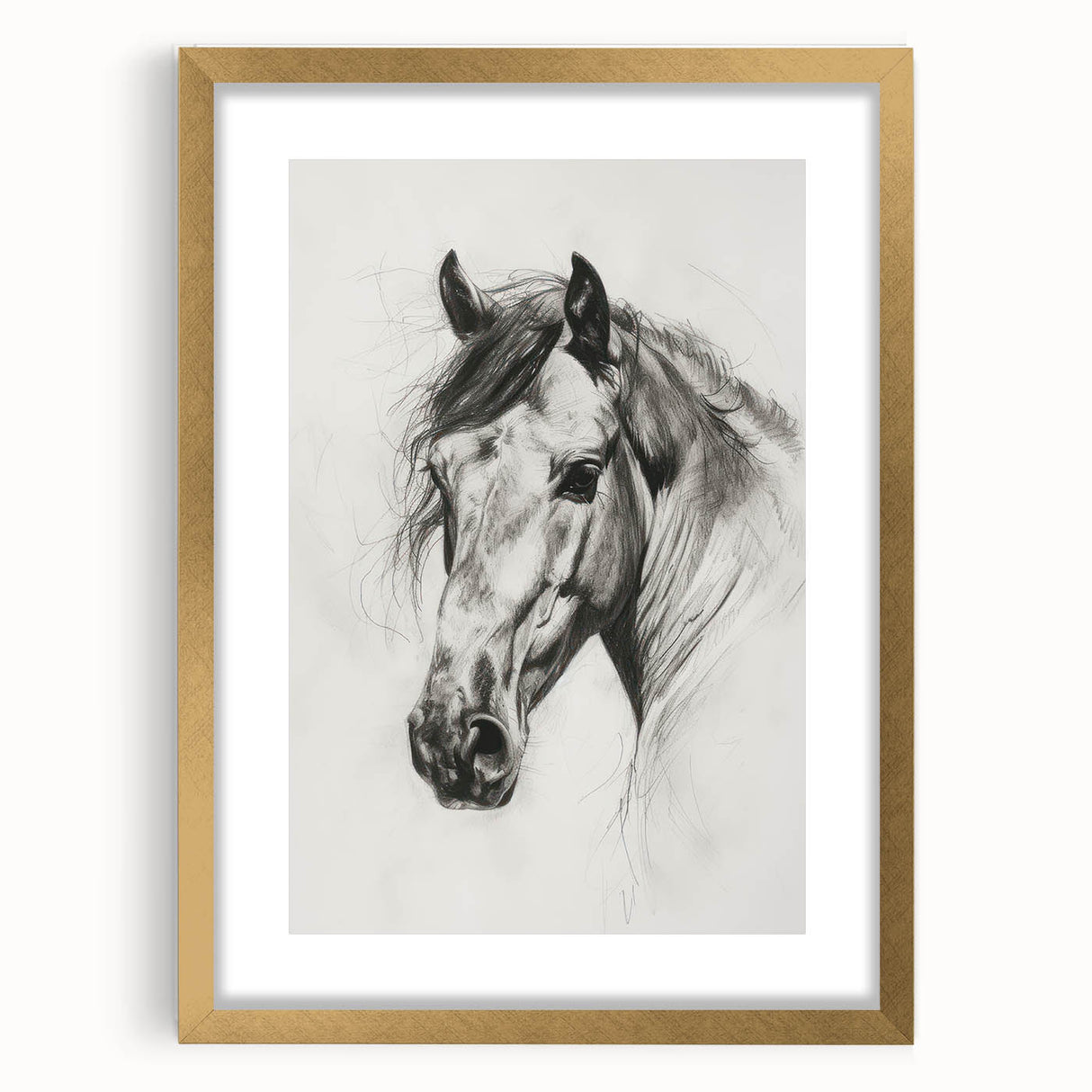 Elegant gold-framed animal art print featuring a mat border, showcasing intricate wildlife illustrations ideal for home decor or gallery display.