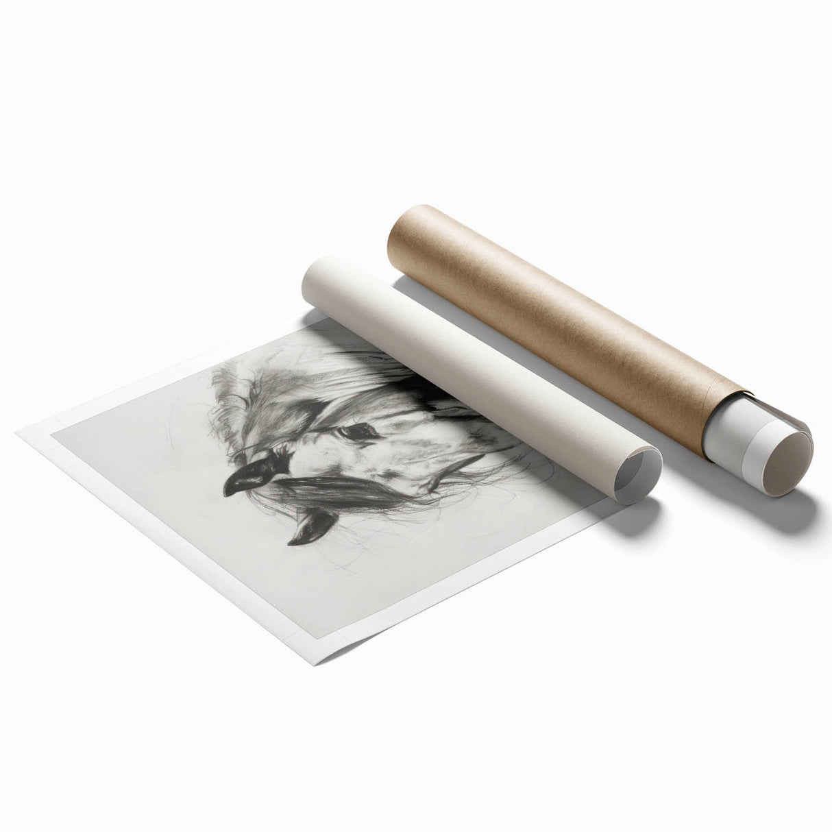 Rolled canvas print showcasing vibrant colored animal illustrations, featuring intricate details and textures, securely packaged in a protective cardboard tube for art enthusiasts.