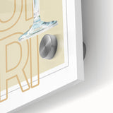 Large abstract wall art in mid-century modernist style, featuring vibrant hues on acrylic glass, ideal for dining room decor.