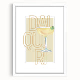 Abstract art print featuring swirling blue and green patterns on a white framed canvas, suitable for dining room decor.