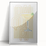 Art deco poster featuring a stylized cocktail glass in neon colors on a white acrylic frame.