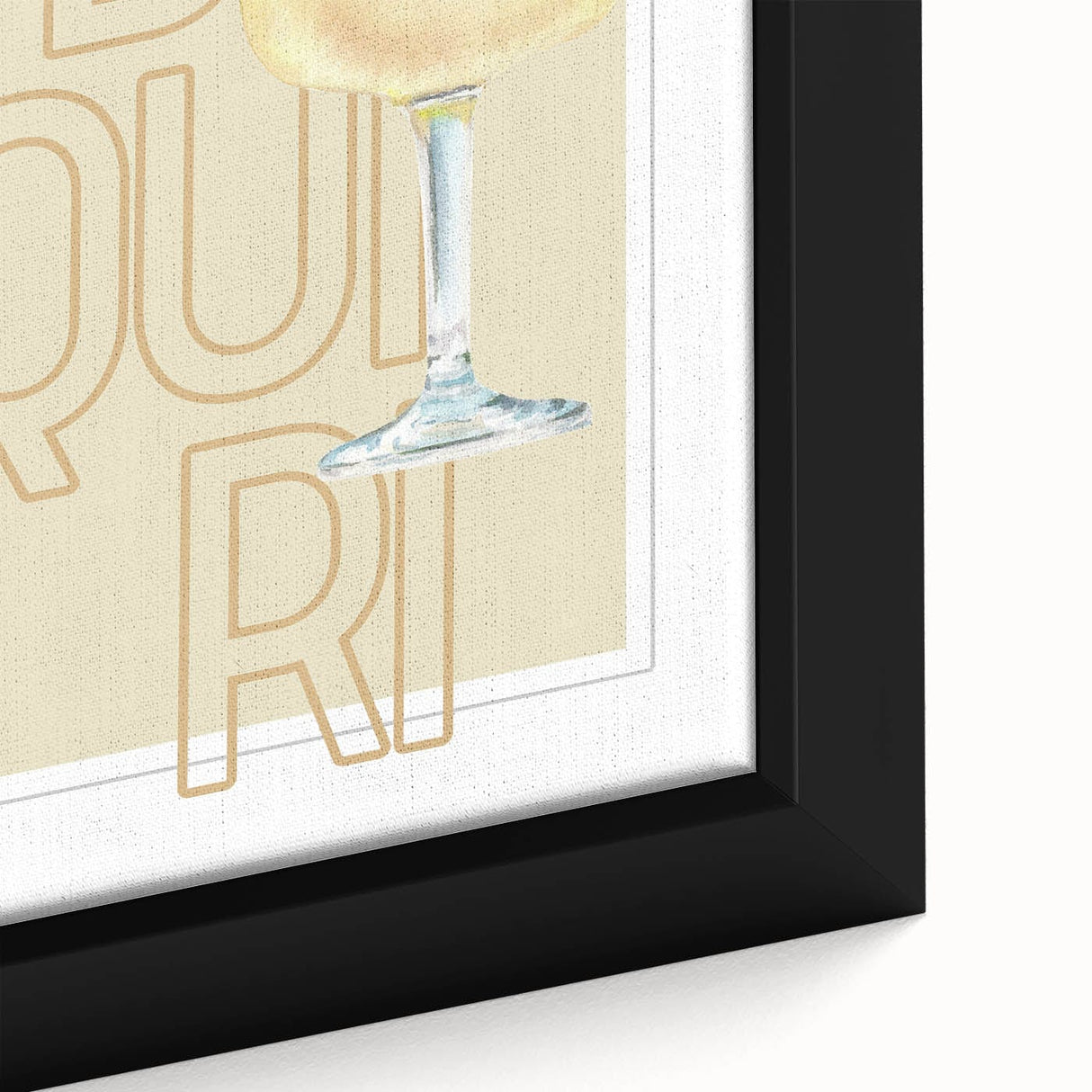 Extra large black wall art depicting colorful, textured food and drinks on a framed canvas, ideal for living room decor.