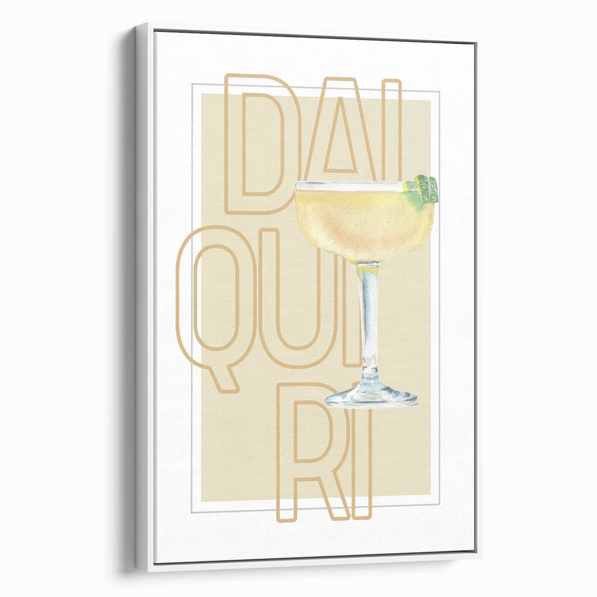 Vintage poster art of colorful food and drinks on a white framed canvas, ideal for extra large living room decor.