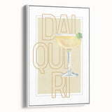 Vintage poster art of colorful food and drinks on a white framed canvas, ideal for extra large living room decor.