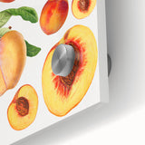 Large abstract wall art featuring assorted fruits in bright, vivid colors on acrylic glass, ideal for dining room art.