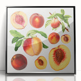 Large abstract wall art featuring assorted fruits in vibrant colors on a black acrylic framed print.