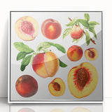 Acrylic print of a food and fruits art deco poster in a white frame, suitable for modern nursery decor.