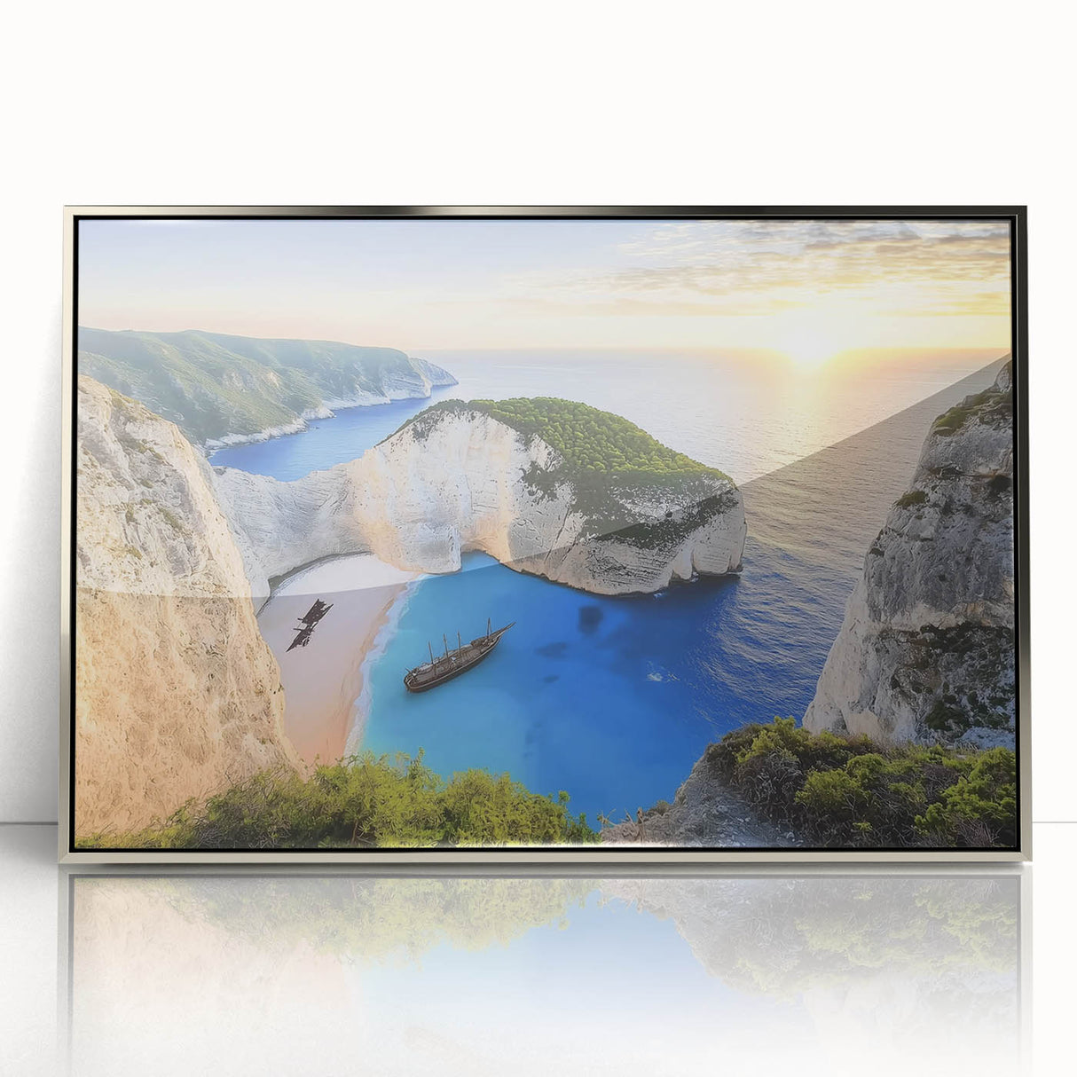 Framed acrylic artwork showcasing a serene beach landscape, featuring vibrant colors and detailed textures, perfect for enhancing home decor.