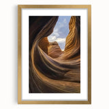 Elegant landscape art print depicting vibrant canyons framed in gold, showcasing intricate details and textures, perfect for home decor enhancement.