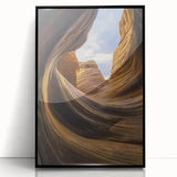 Framed acrylic artwork depicting a stunning landscape of canyons, showcasing rich earthy tones and intricate details, perfect for enhancing modern home decor.