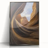 Framed acrylic artwork showcasing a stunning landscape of canyons, featuring vibrant colors and intricate details, ideal for home or office decor.