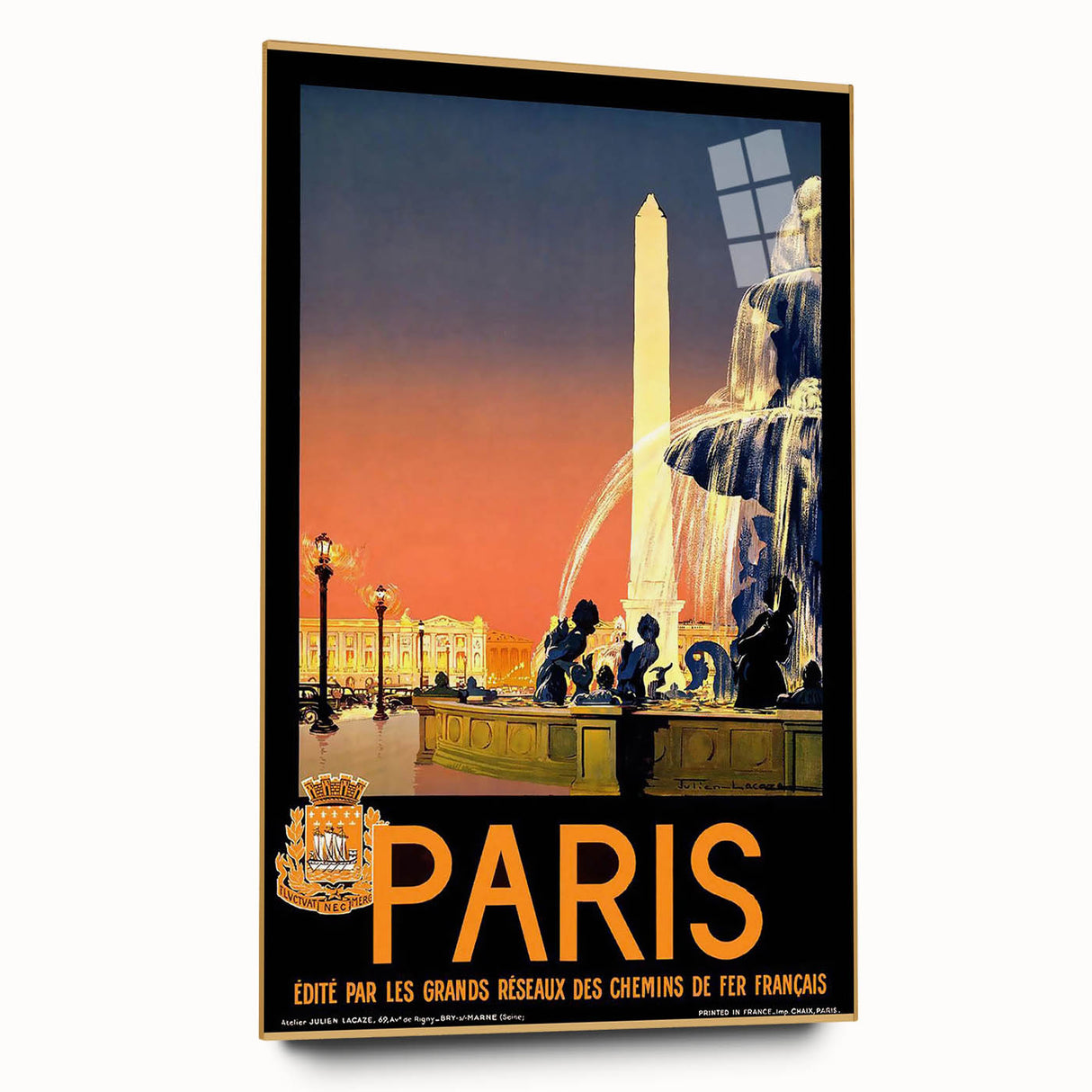 Retro Paris Travel Poster - Vintage Obelisk and Fountain Wall Art