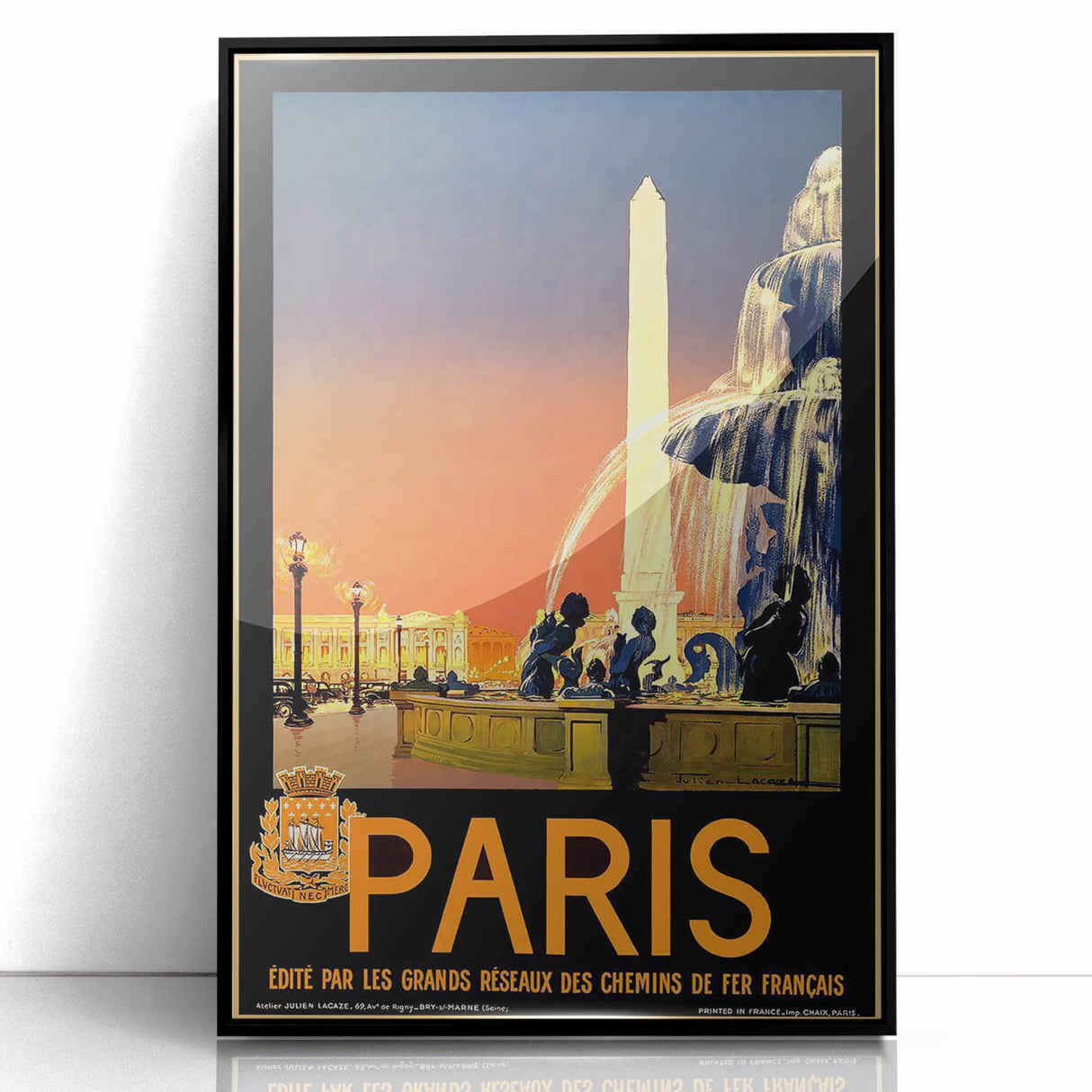 Retro Paris Travel Poster - Vintage Obelisk and Fountain Wall Art