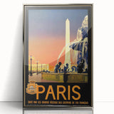 Retro Paris Travel Poster - Vintage Obelisk and Fountain Wall Art