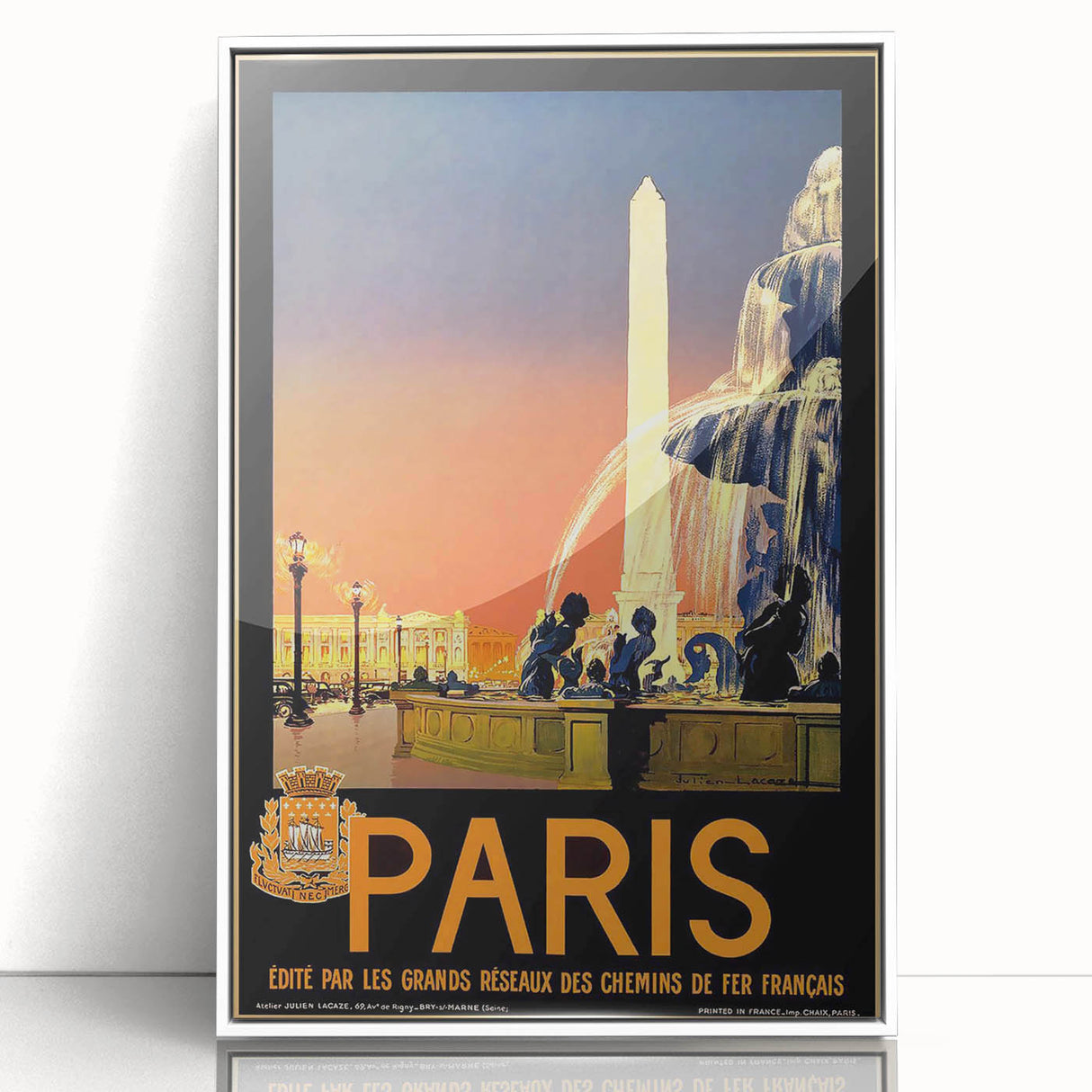 Retro Paris Travel Poster - Vintage Obelisk and Fountain Wall Art