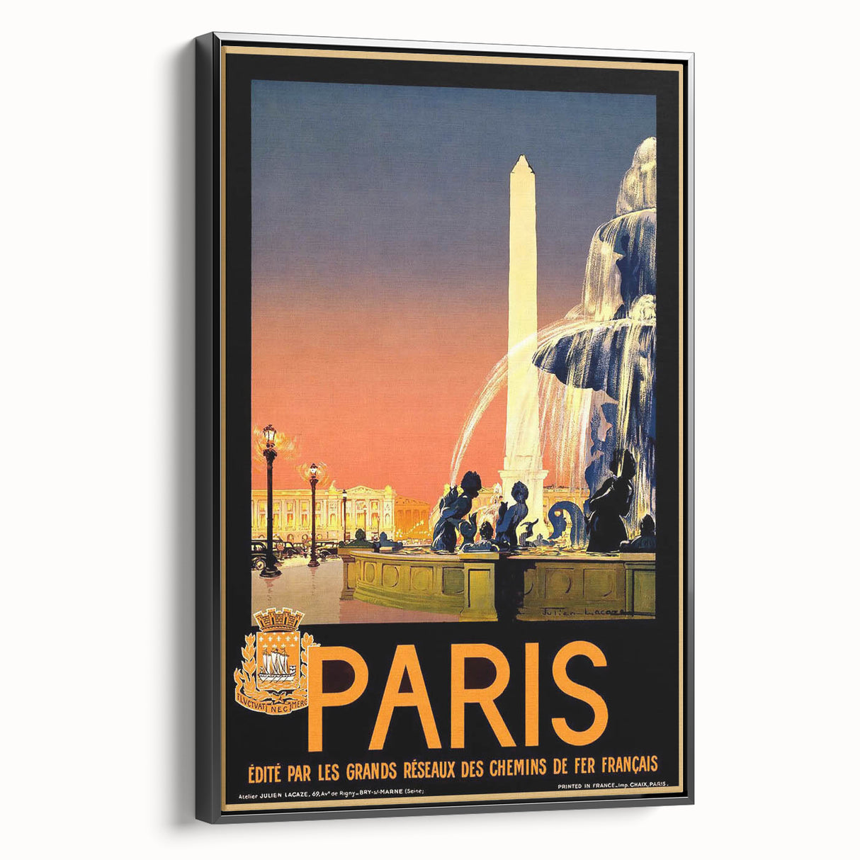 Retro Paris Travel Poster - Vintage Obelisk and Fountain Wall Art