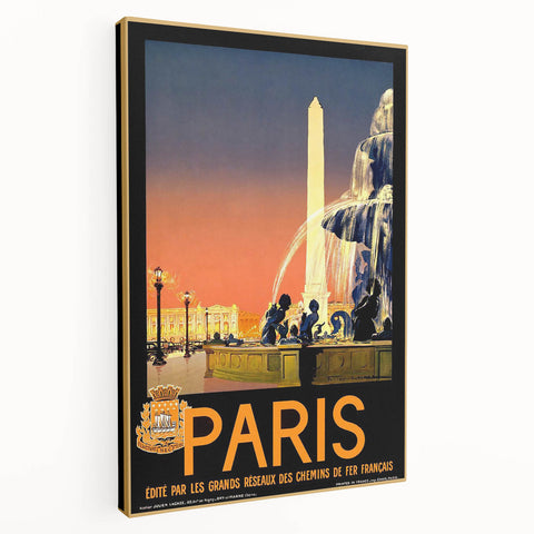 Retro Paris Travel Poster - Vintage Obelisk and Fountain Wall Art