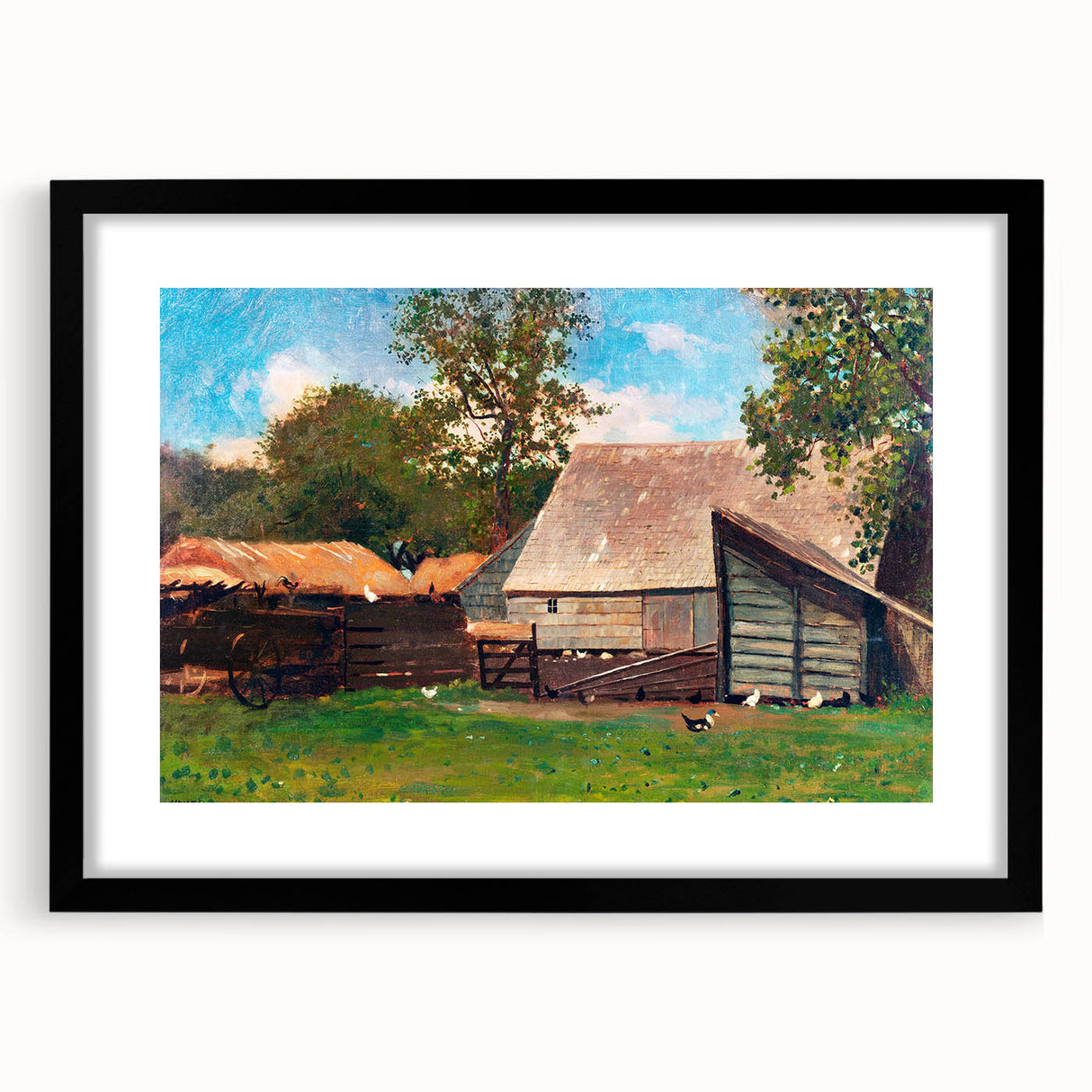 Farmyard with Ducks and Chickens Print - Winslow Homer Realism Canvas Art