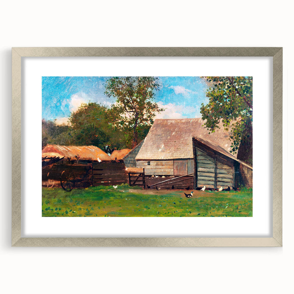 Farmyard with Ducks and Chickens Print - Winslow Homer Realism Canvas Art