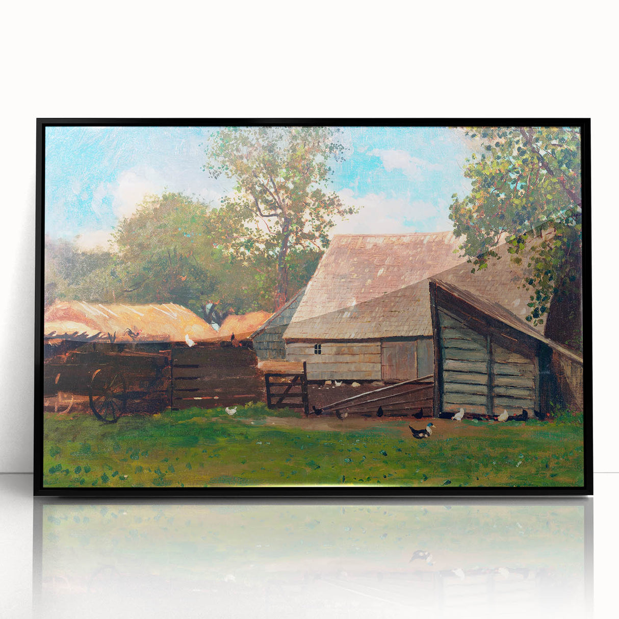 Farmyard with Ducks and Chickens Print - Winslow Homer Realism Canvas Art