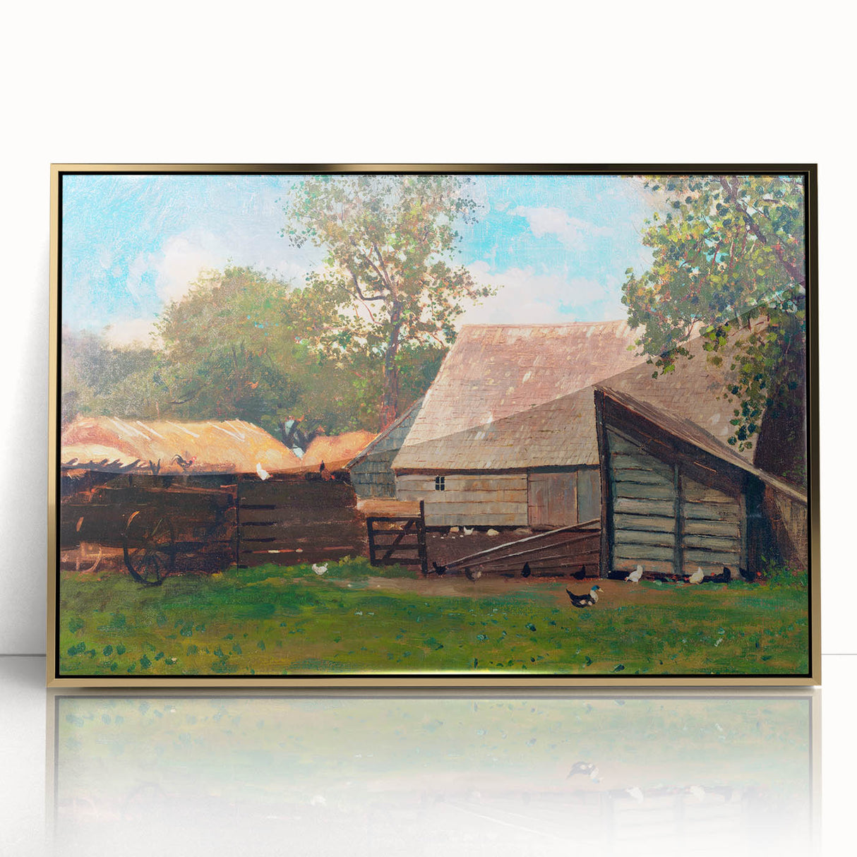 Farmyard with Ducks and Chickens Print - Winslow Homer Realism Canvas Art