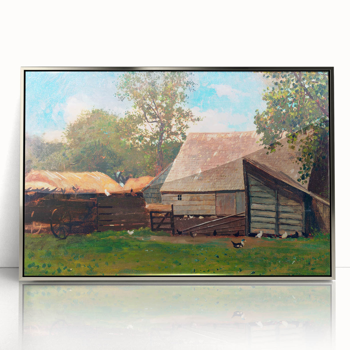 Farmyard with Ducks and Chickens Print - Winslow Homer Realism Canvas Art