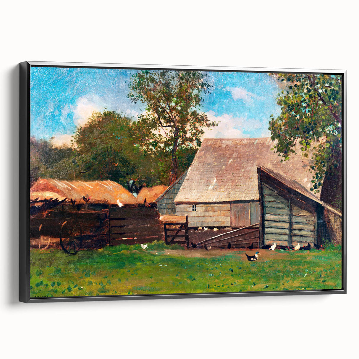 Farmyard with Ducks and Chickens Print - Winslow Homer Realism Canvas Art