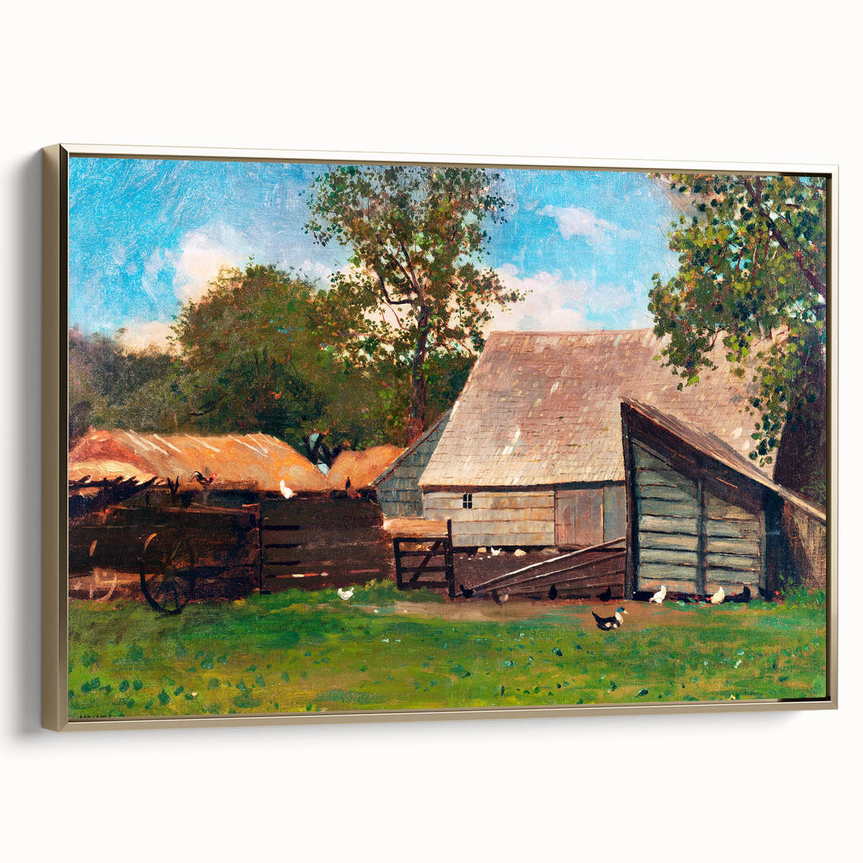 Farmyard with Ducks and Chickens Print - Winslow Homer Realism Canvas Art