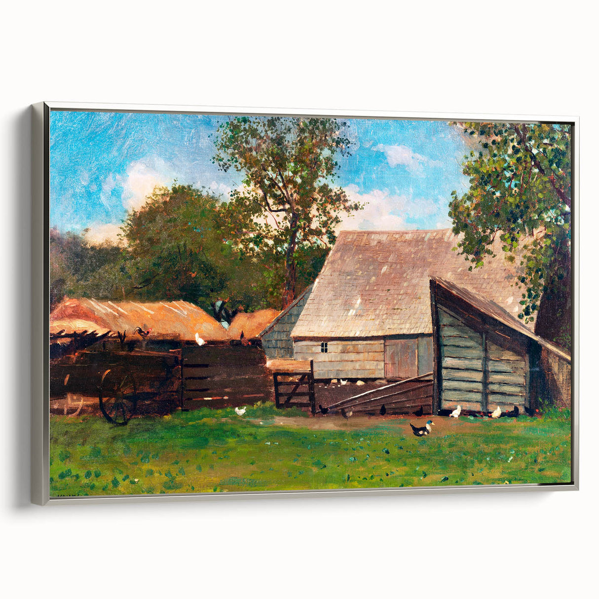 Farmyard with Ducks and Chickens Print - Winslow Homer Realism Canvas Art