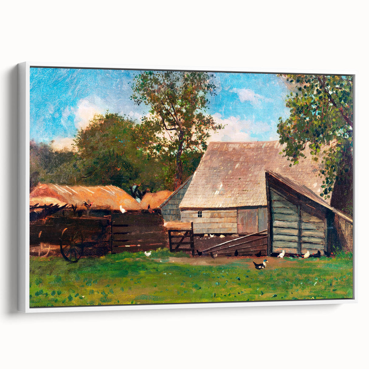 Farmyard with Ducks and Chickens Print - Winslow Homer Realism Canvas Art
