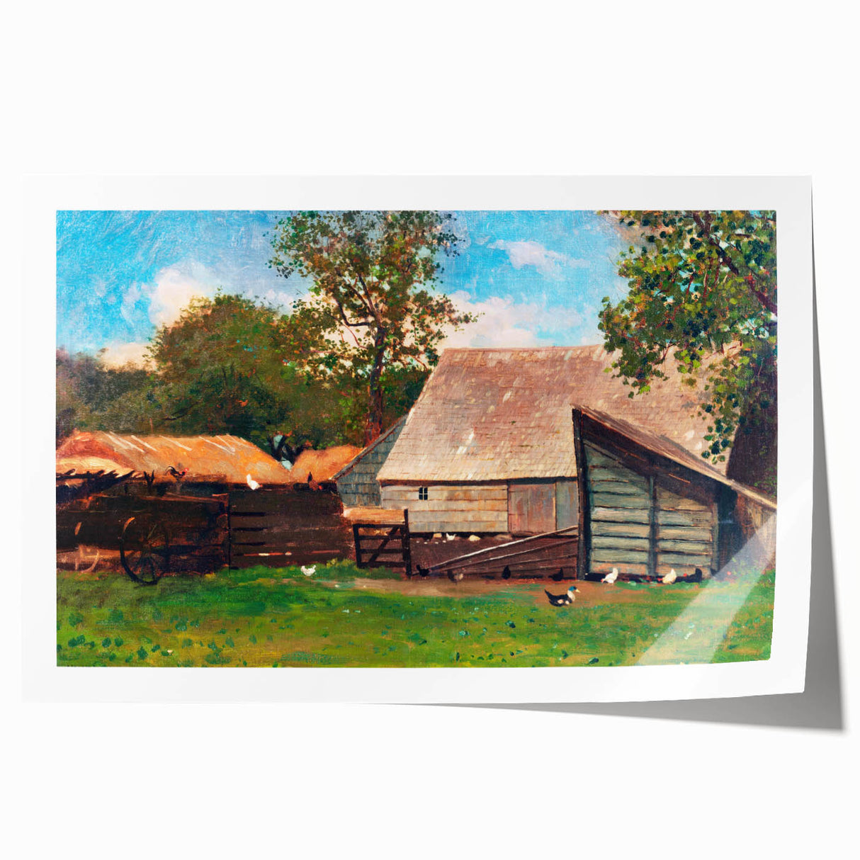 Farmyard with Ducks and Chickens Print - Winslow Homer Realism Canvas Art