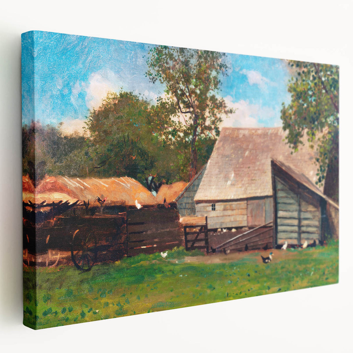Farmyard with Ducks and Chickens Print - Winslow Homer Realism Canvas Art