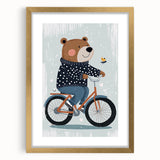 Children's Room Decor - Bear on Bicycle Playroom Wall Art