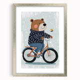 Children's Room Decor - Bear on Bicycle Playroom Wall Art