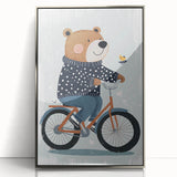 Children's Room Decor - Bear on Bicycle Playroom Wall Art