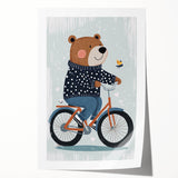 Children's Room Decor - Bear on Bicycle Playroom Wall Art