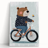 Children's Room Decor - Bear on Bicycle Playroom Wall Art