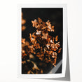 Extra large rolled print of a fall-themed floral art on canvas, featuring warm orange and red tones.
