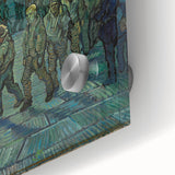 Large abstract wall art featuring vibrant blues and yellows on acrylic glass, ideal for dining room ambiance.