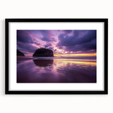 Framed landscape artwork depicting rugged cliffs and a serene sky, featuring a sleek black mat and frame, perfect for home decor or office settings.
