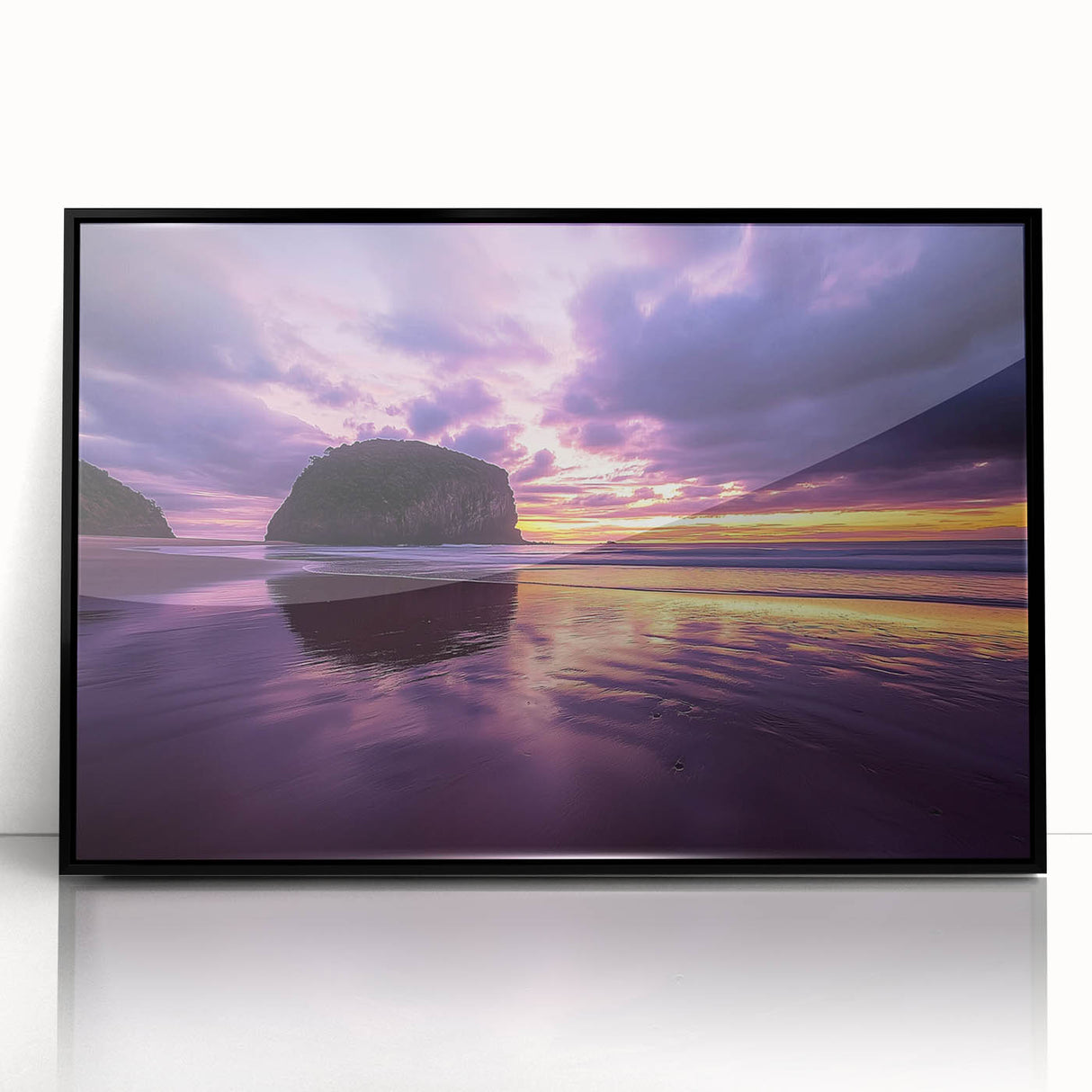 Framed acrylic artwork showcasing a dramatic cliff landscape, featuring bold colors and intricate details, ideal for enhancing modern home decor.