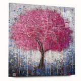 Framed Dining Room Prints – Vibrant Pink Tree on Gray Canvas