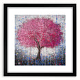 Framed Dining Room Prints – Vibrant Pink Tree on Gray Canvas